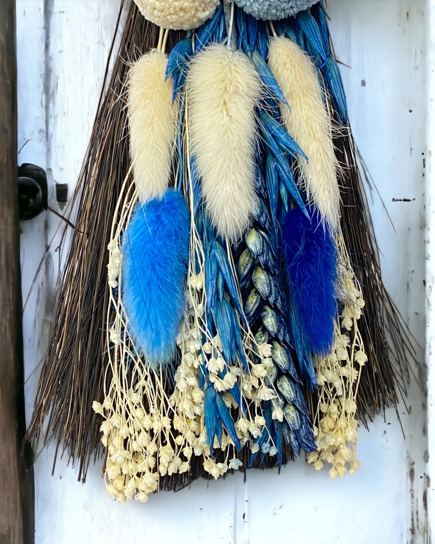 Besom Broom with Blue Calcite and Dried Flowers