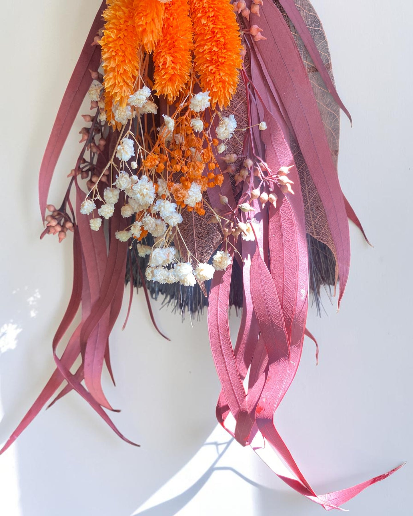 Besom Broom with Orange Calcite and Dried Flowers