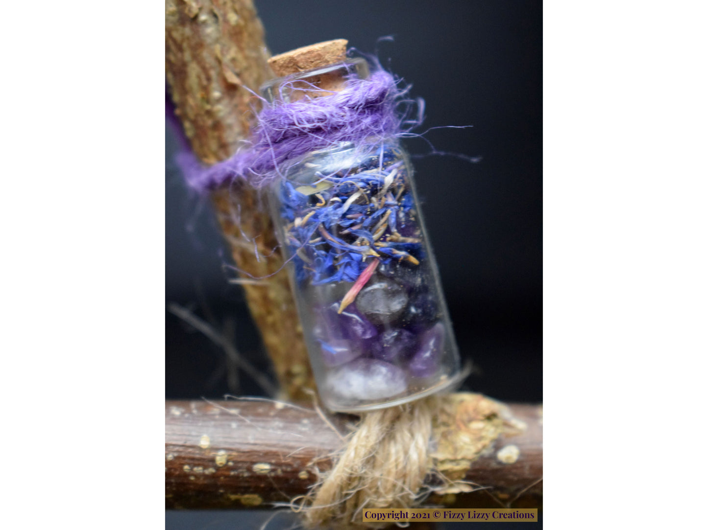 Hazelwood Pentagram with Amethyst and Dried Flowers