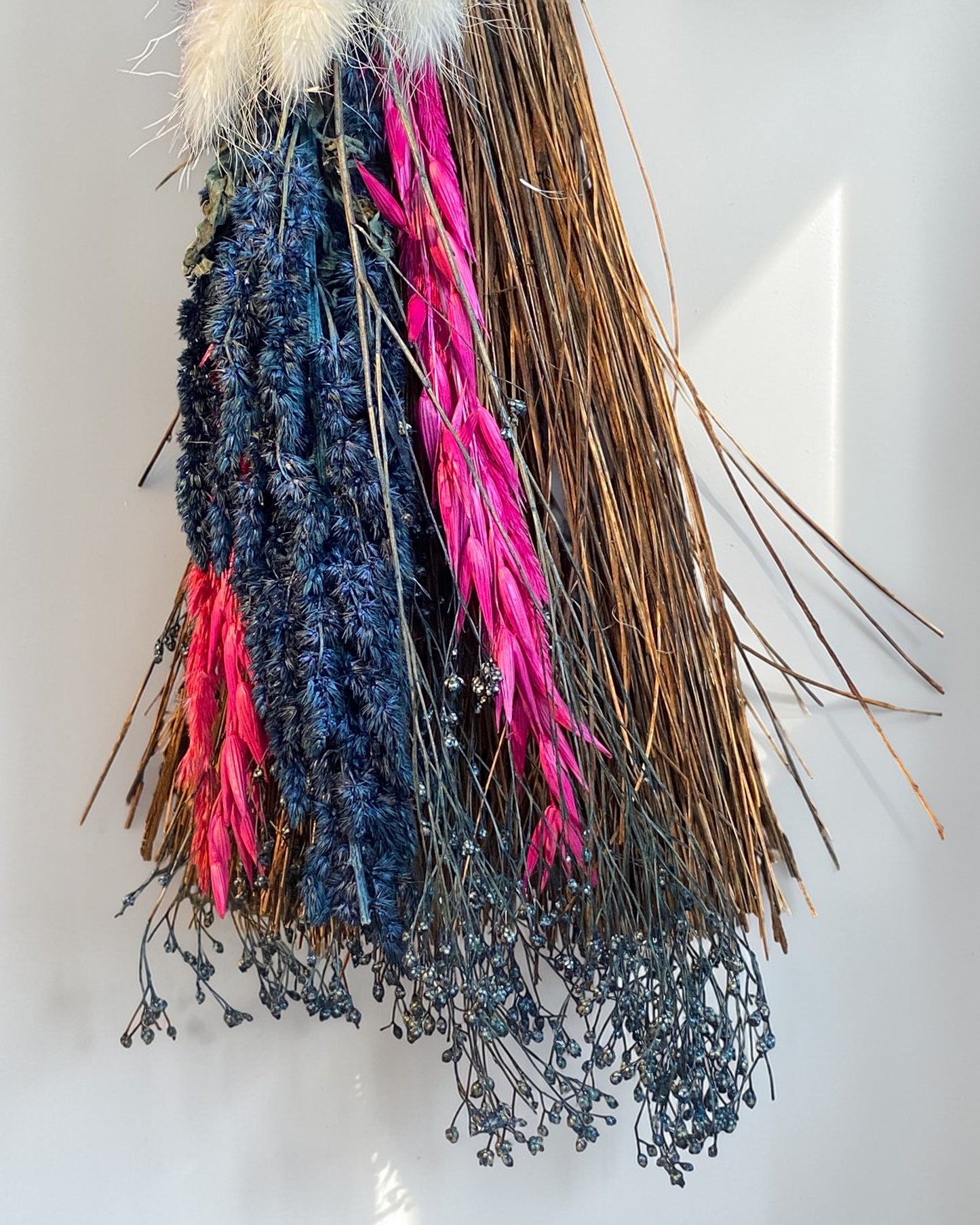 Besom Broom with Rose Quartz and Dried Flowers