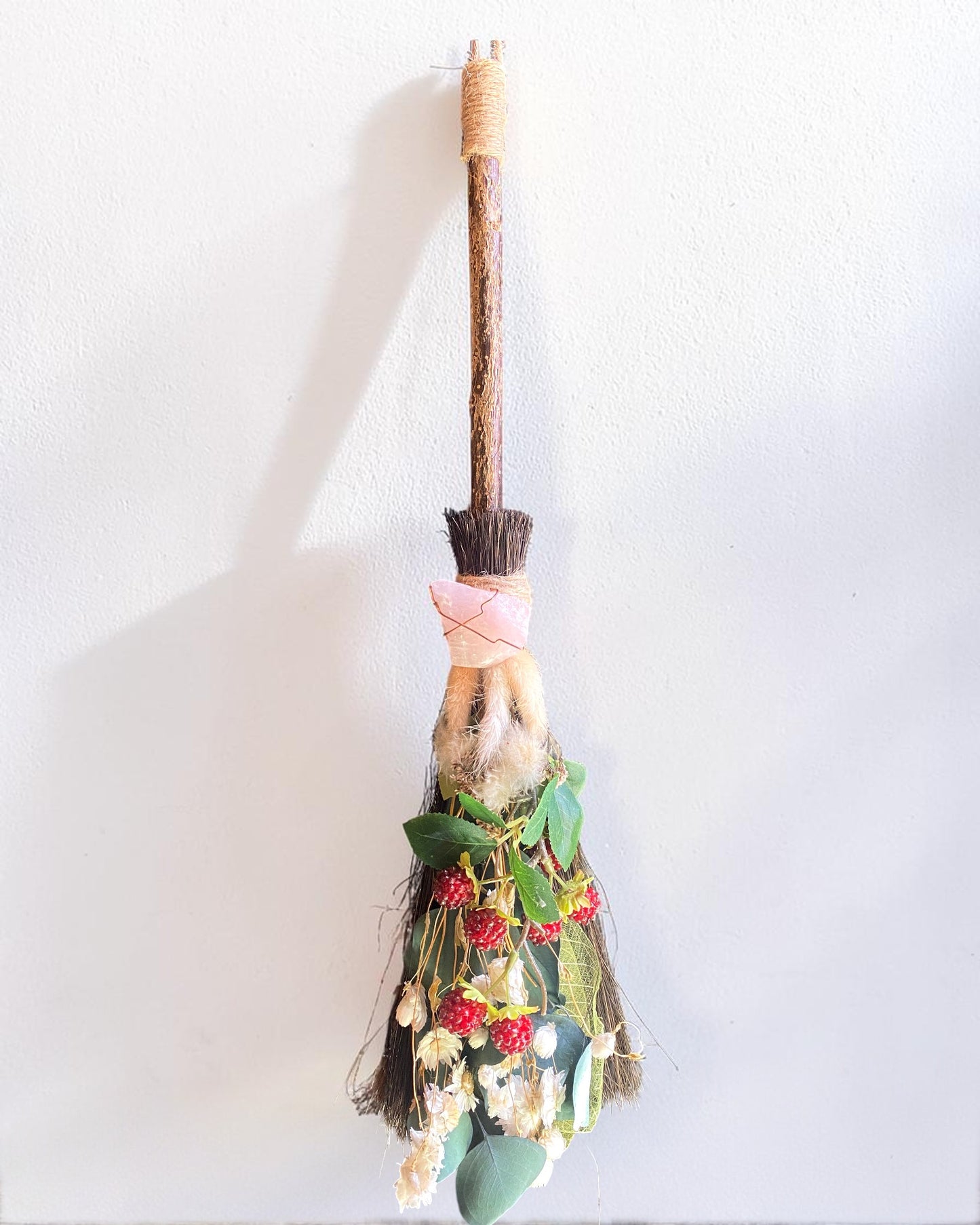 Besom Broom with Amethyst and Dried Raspberries and Flowers
