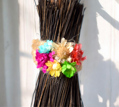 Besom Broom Hanging Talisman with Real Dried Flowers