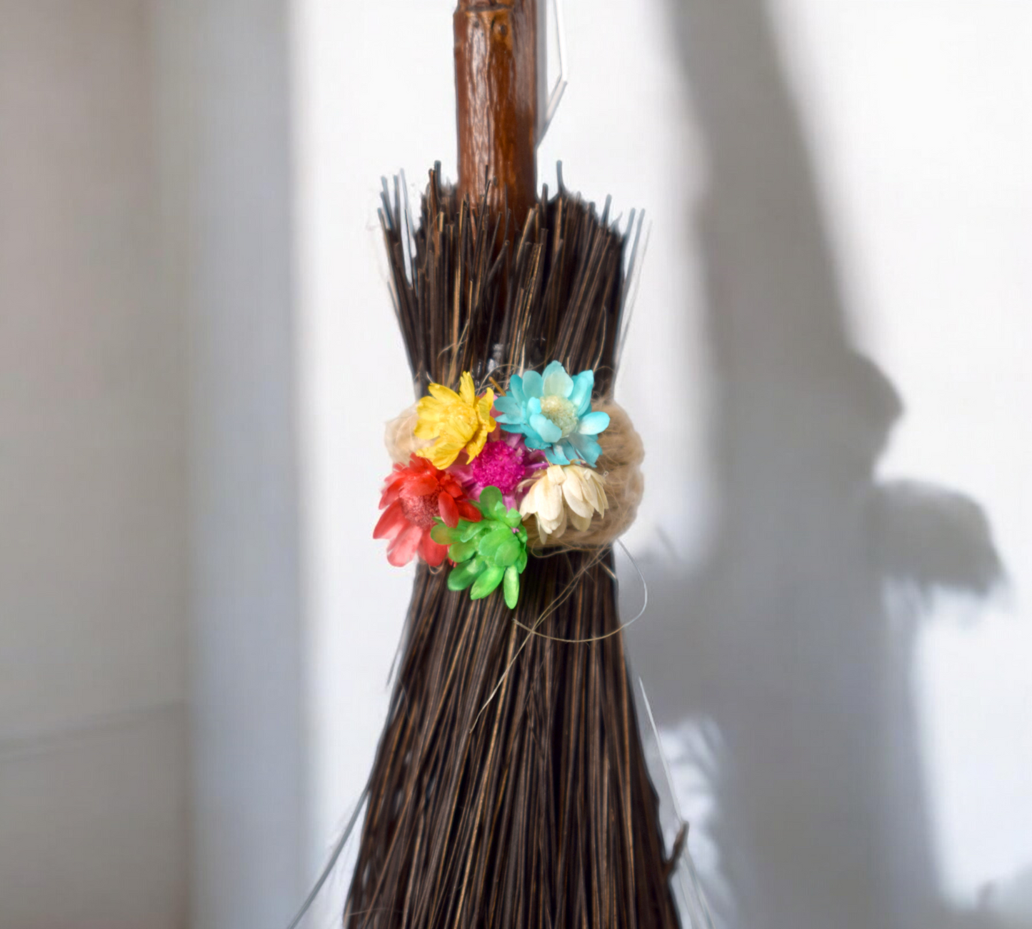 Besom Broom Hanging Talisman with Real Dried Flowers