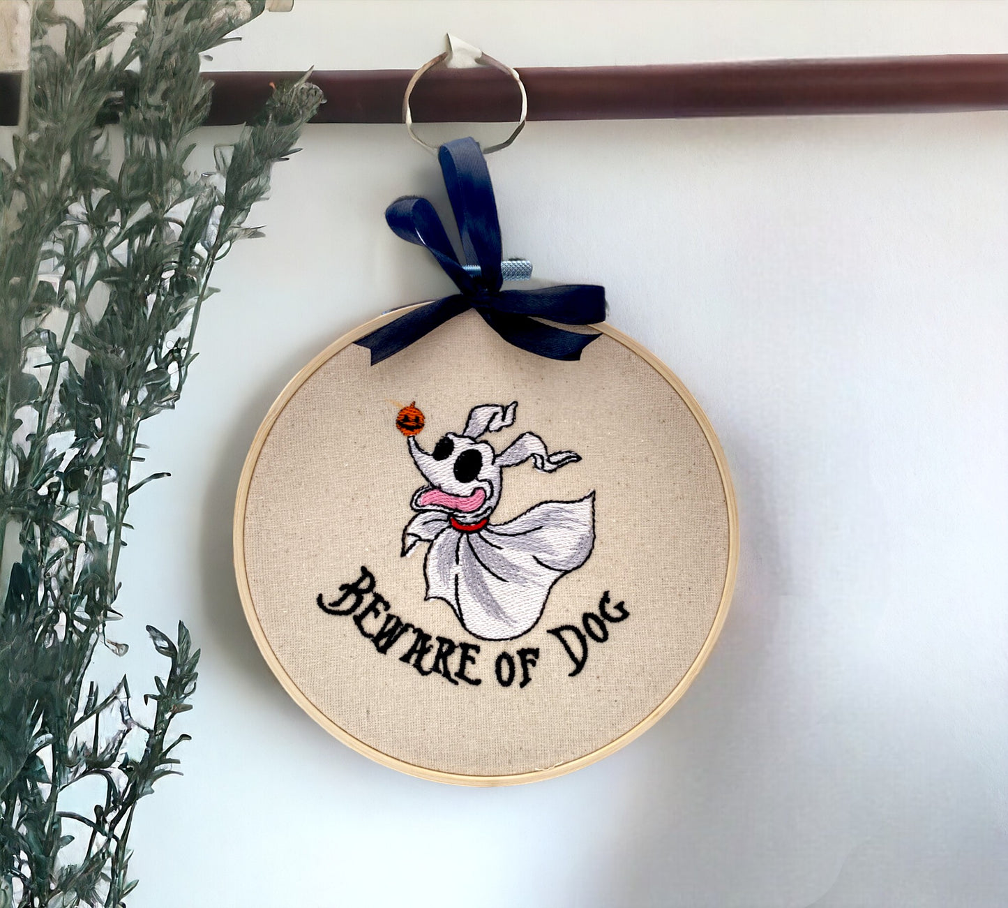 Beware of the Dog Ghostly Dog Embroidered Wall Art