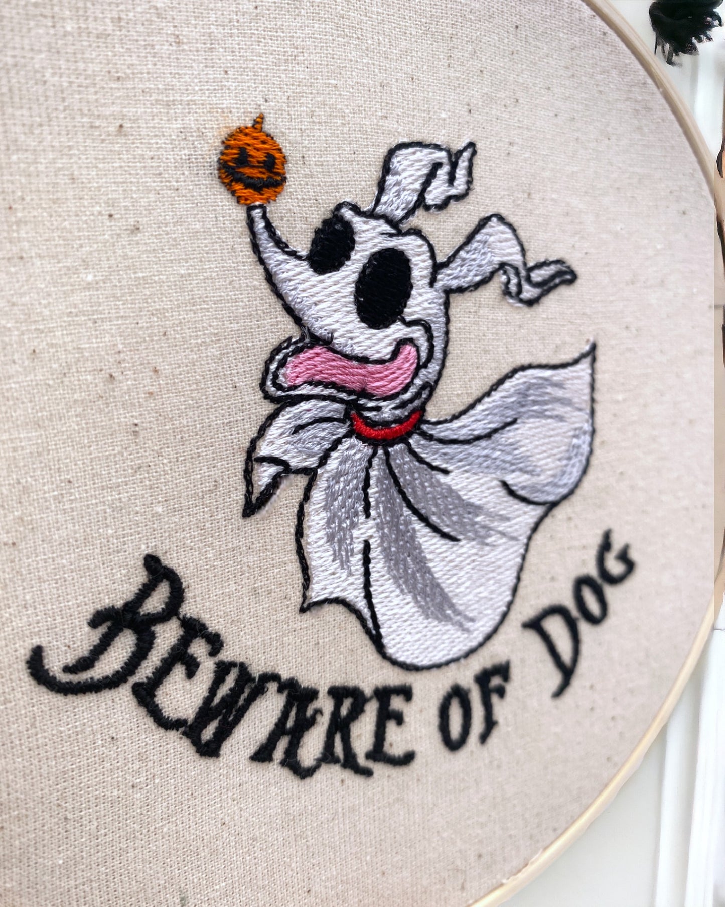 Beware of the Dog Ghostly Dog Embroidered Wall Art