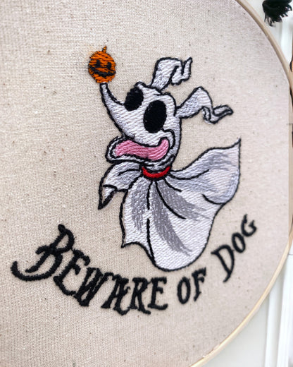 Beware of the Dog Ghostly Dog Embroidered Wall Art