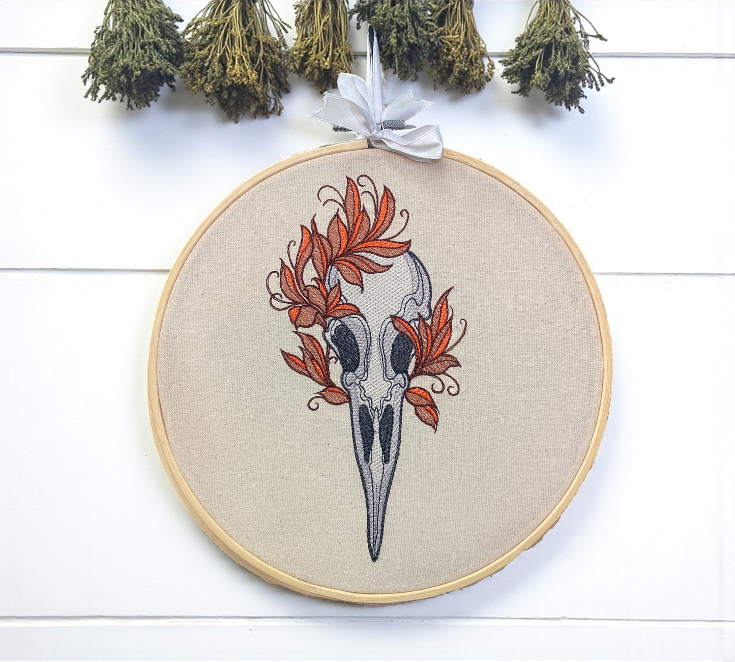 Bird Skull Embroidered Wall Art