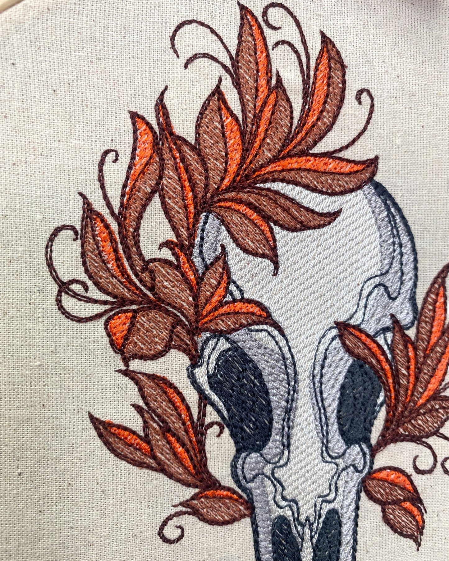 Bird Skull Embroidered Wall Art