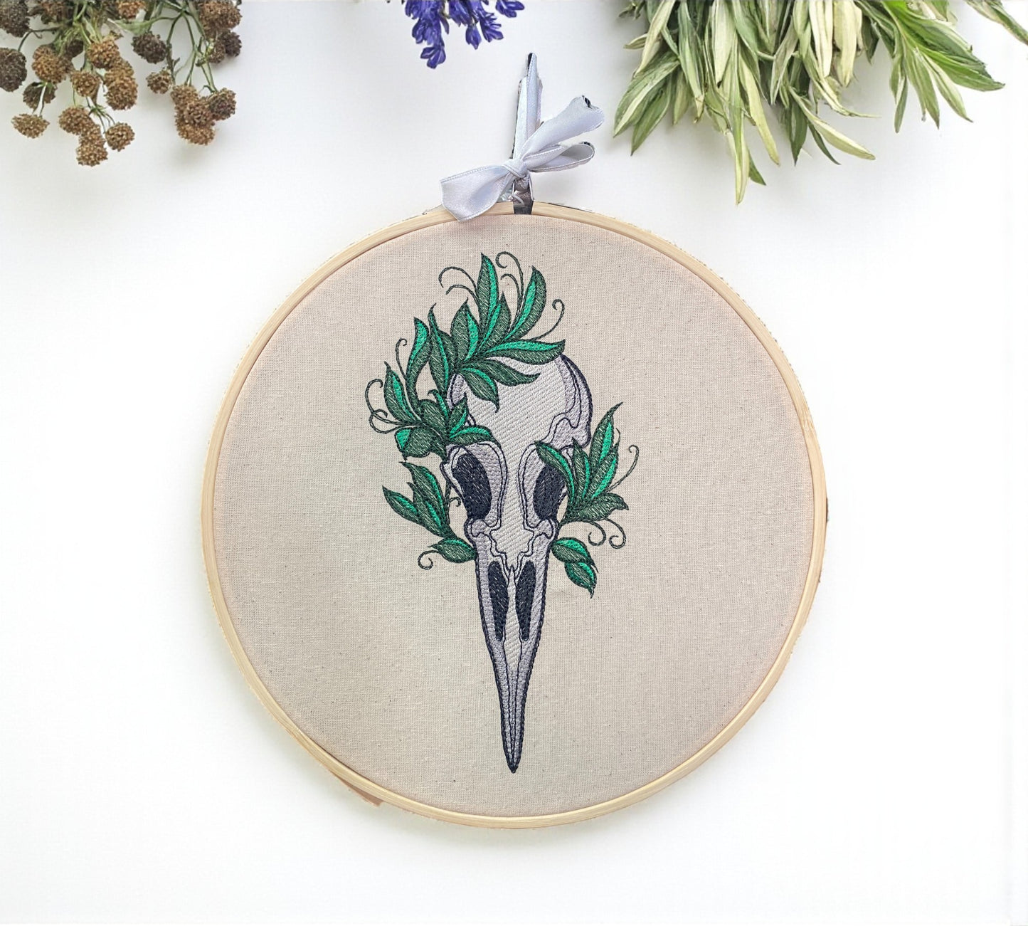 Bird Skull Embroidered Wall Art