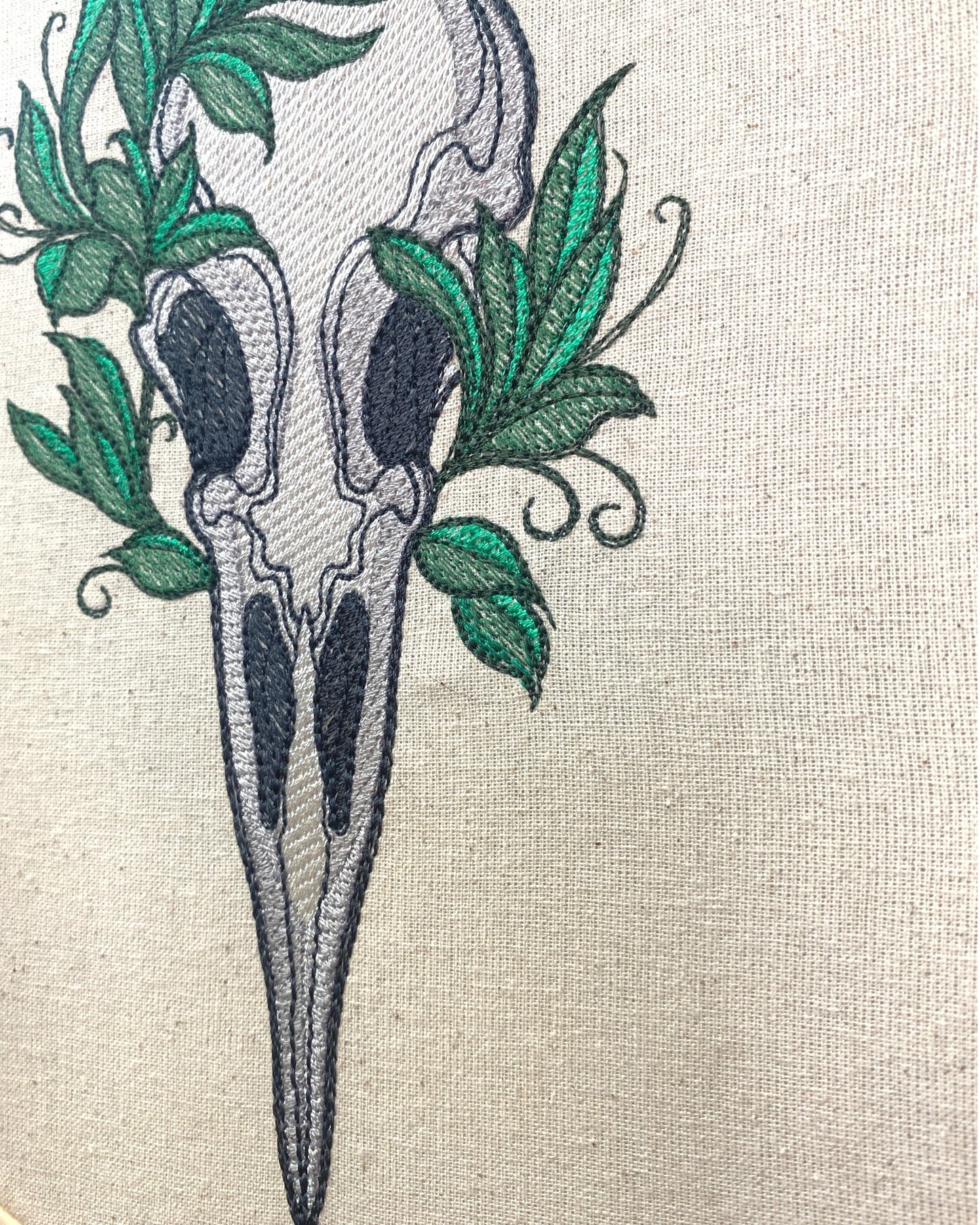 Bird Skull Embroidered Wall Art