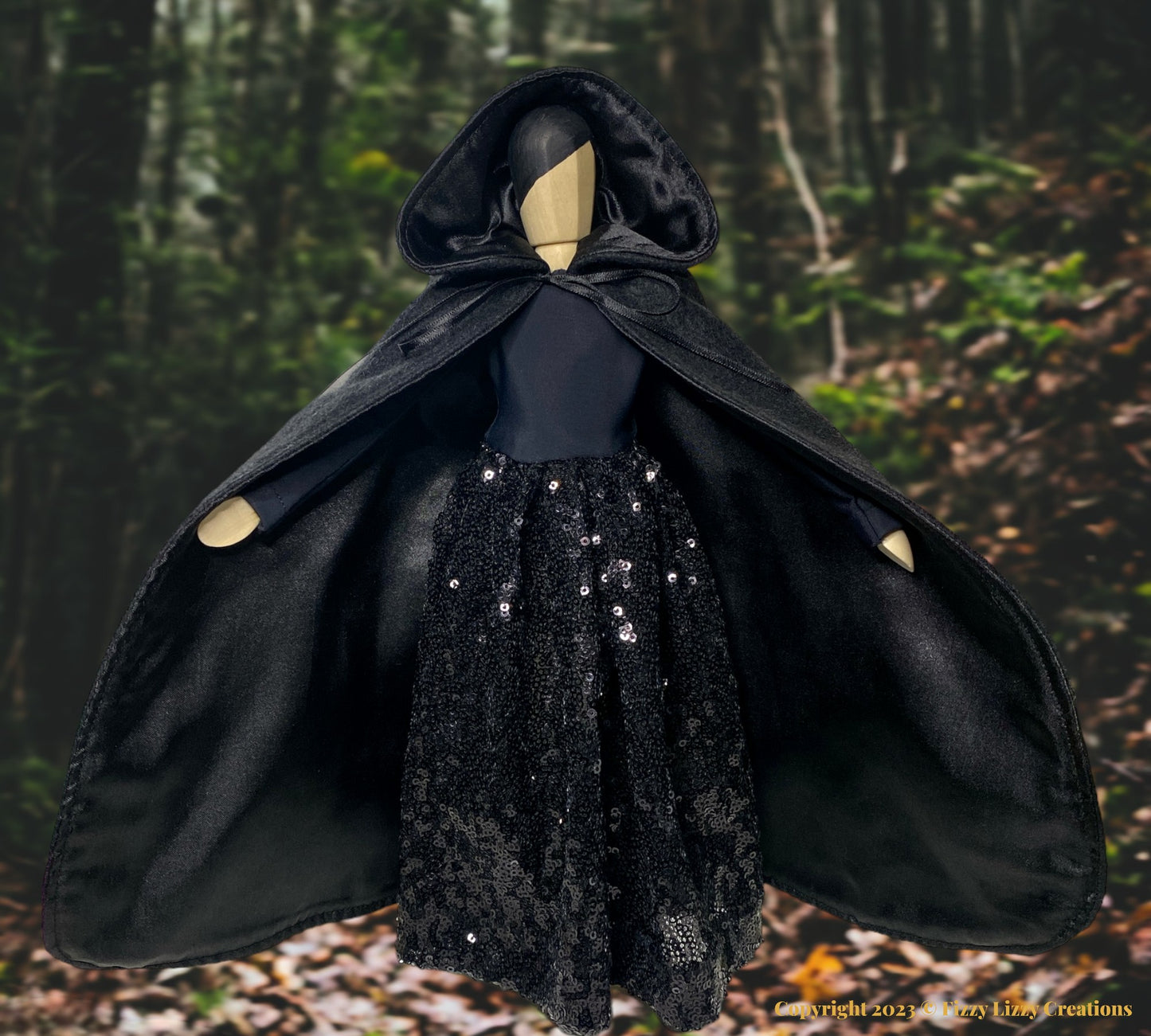 Mannequin Witch with Embroidered Cape in Black