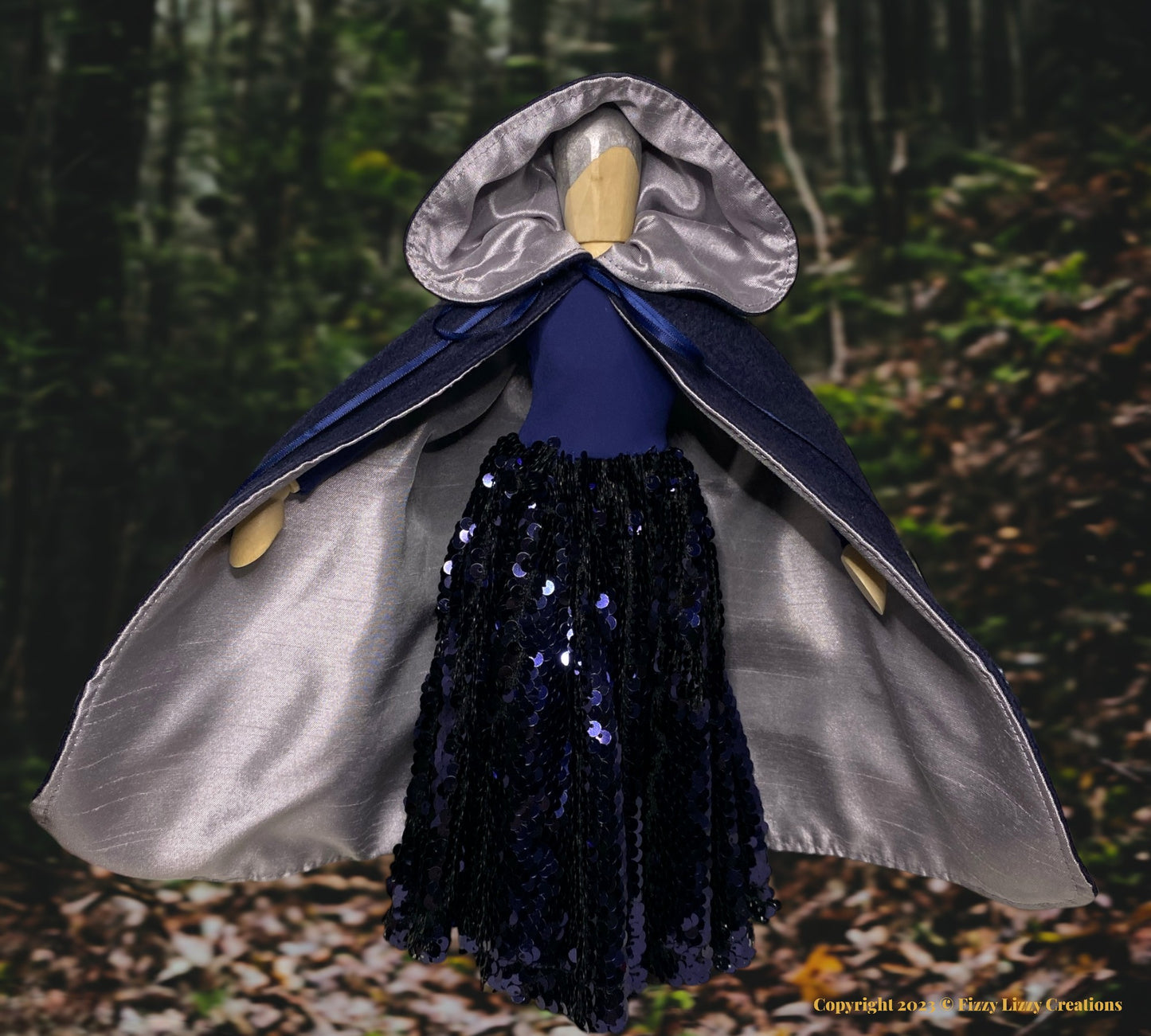 Mannequin Witch with Embroidered Cape in Navy