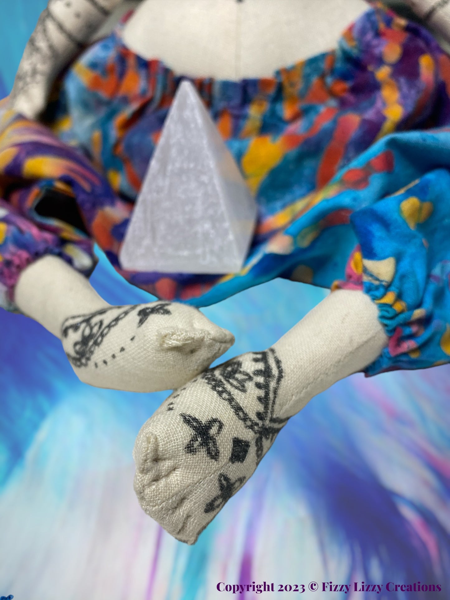 Zowie Meditation Doll with Selenite Pyramid in Blue