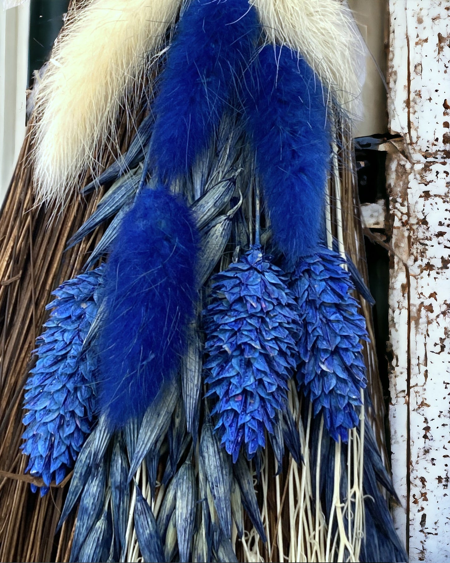 Besom Broom with Blue Calcite and Dried Flowers