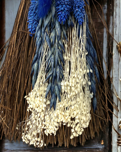 Besom Broom with Blue Calcite and Dried Flowers