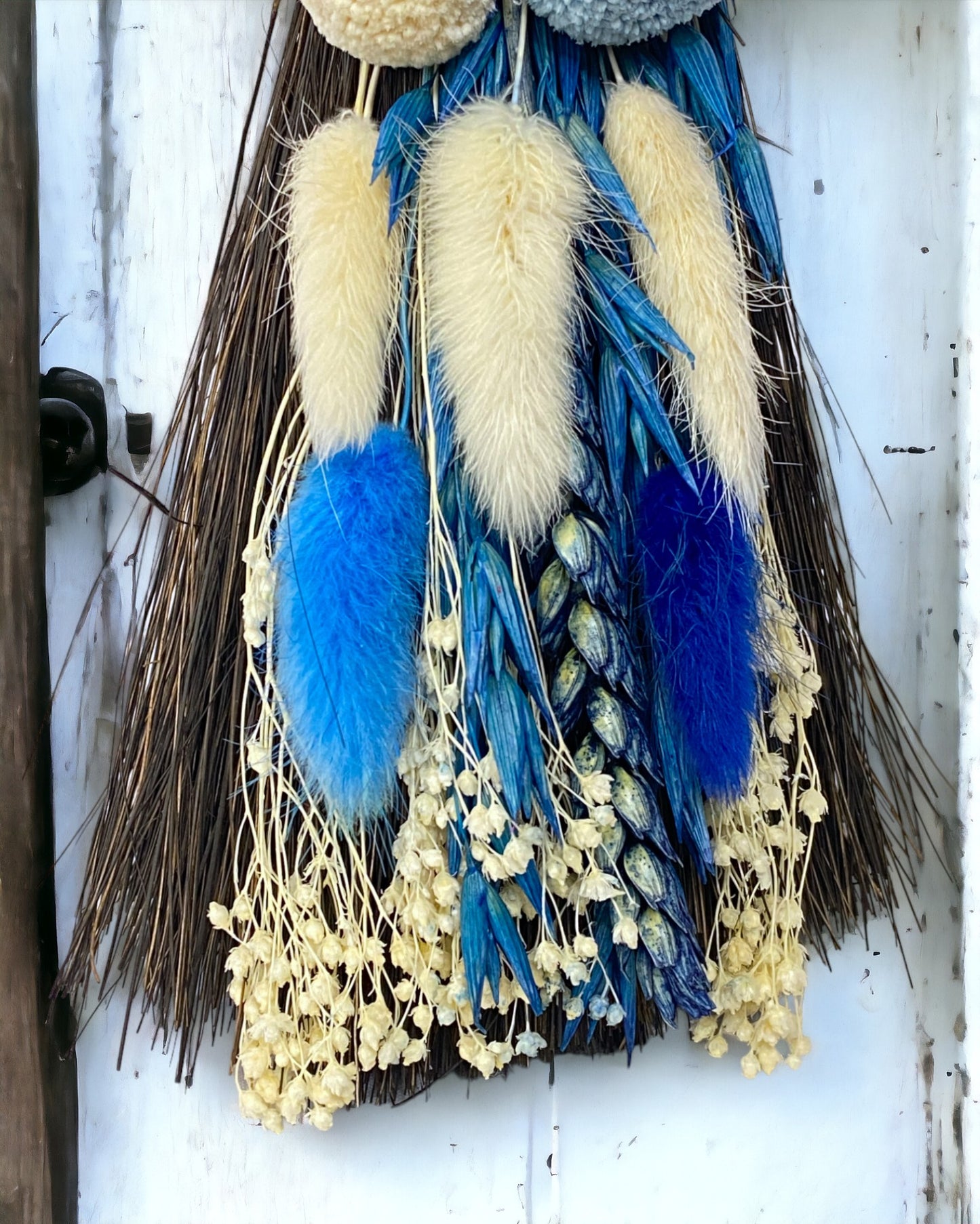 Besom Broom with Blue Calcite and Dried Flowers