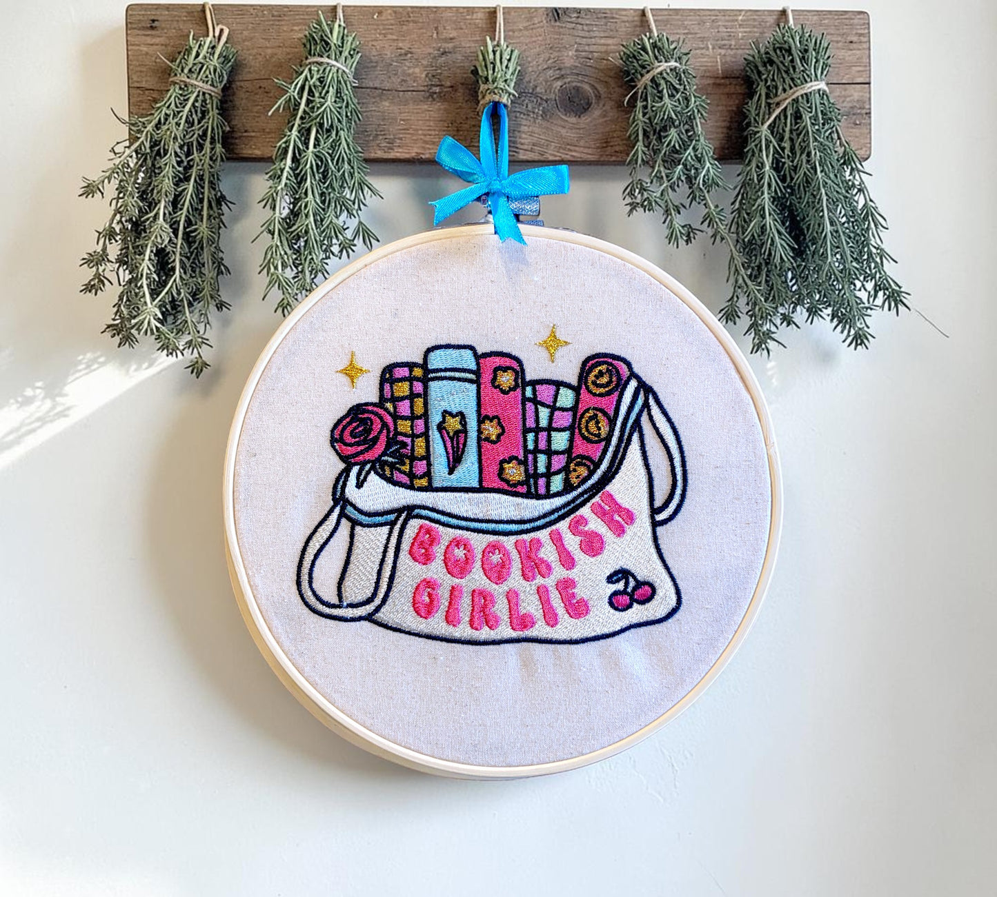 Bookish Girlie Book Tote Embroidered Wall Art