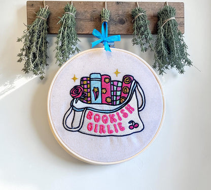 Bookish Girlie Book Tote Embroidered Wall Art