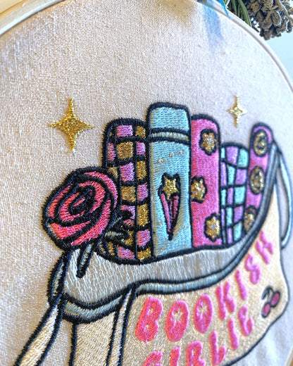 Bookish Girlie Book Tote Embroidered Wall Art