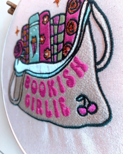 Bookish Girlie Book Tote Embroidered Wall Art