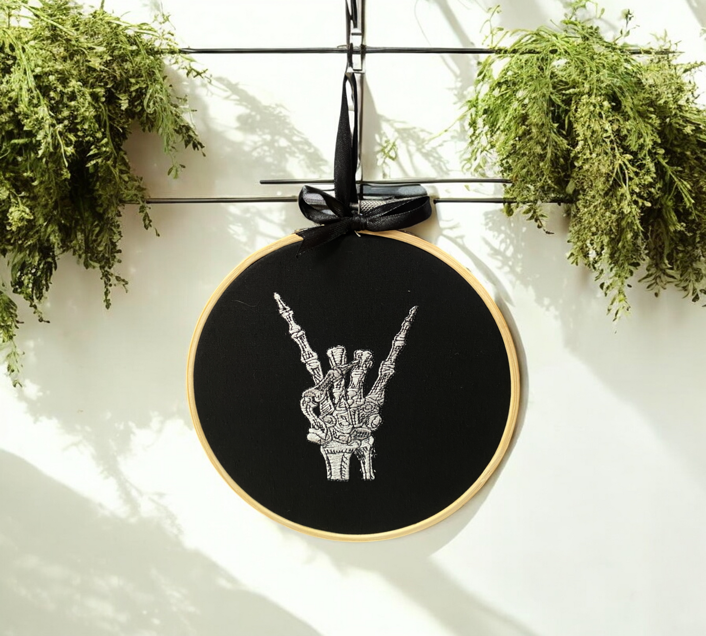 Skeleton Devil Horns Embroidered Wall Art