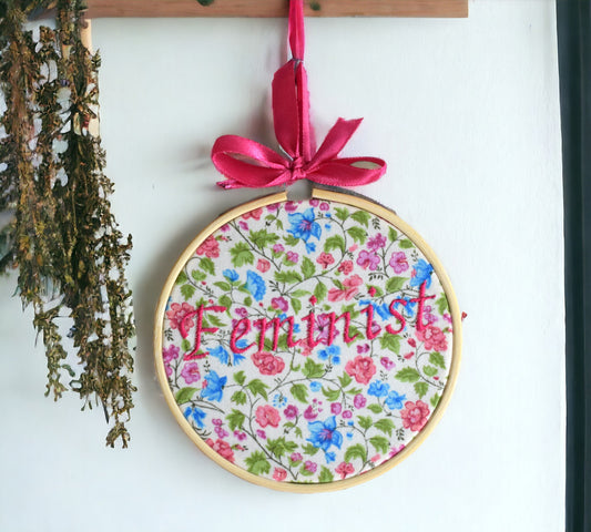 Feminist Embroidered Wall Art on Cotton