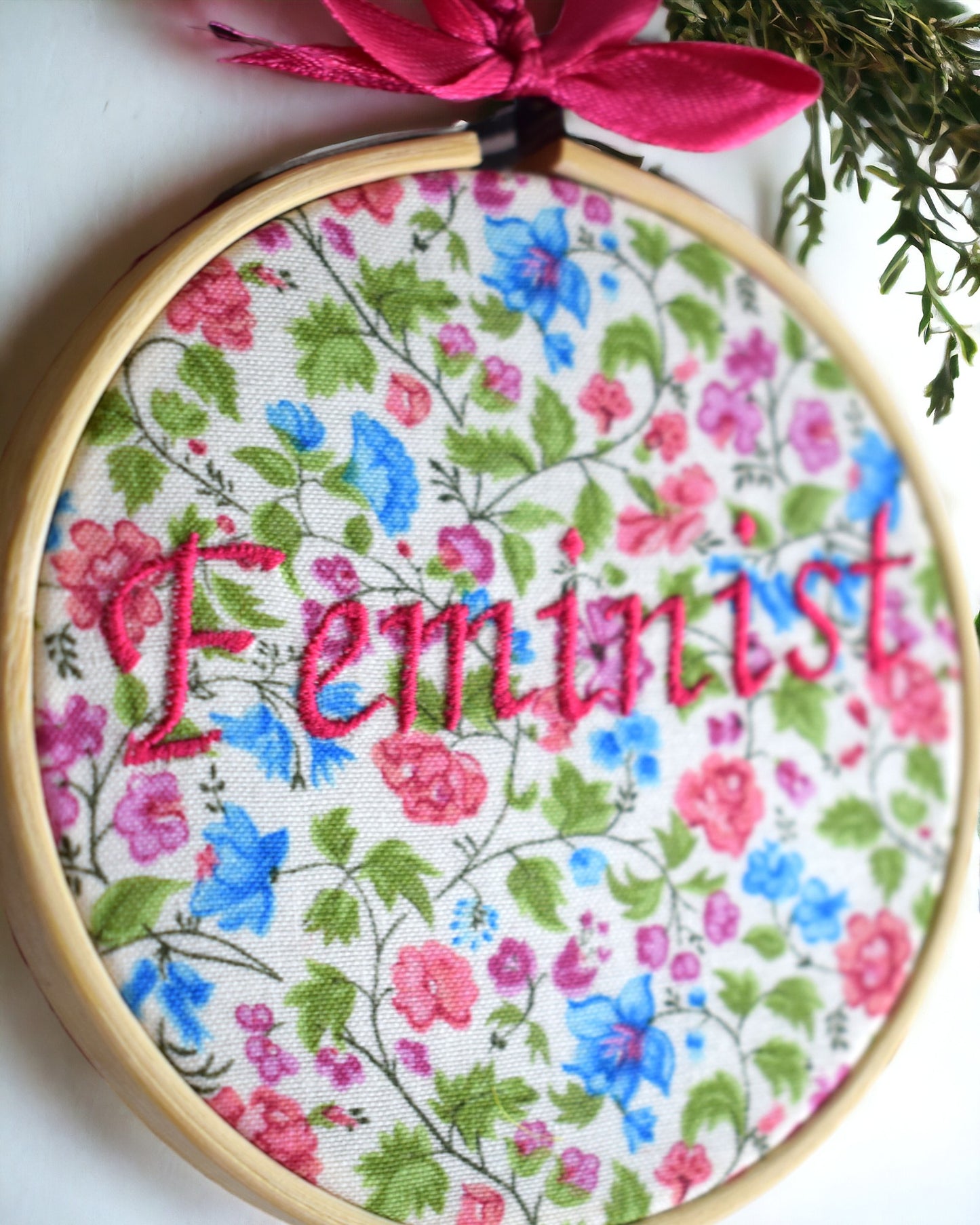 Feminist Embroidered Wall Art on Cotton