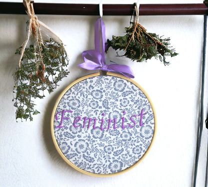 Feminist Embroidered Wall Art on Cotton Fabric