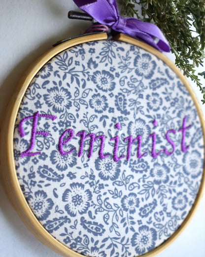 Feminist Embroidered Wall Art on Cotton Fabric