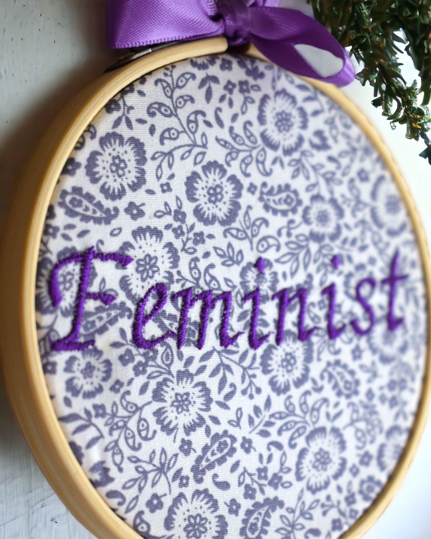 Feminist Embroidered Wall Art on Cotton Fabric