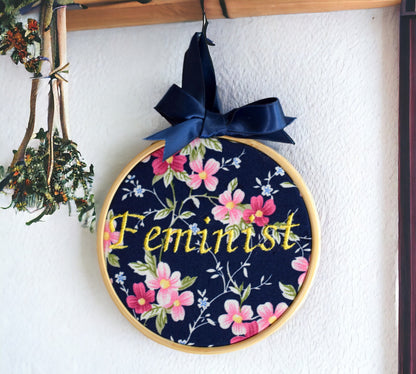 Feminist Embroidered Wall Art on Cotton Fabric