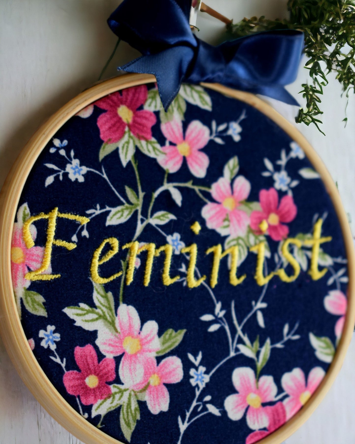 Feminist Embroidered Wall Art on Cotton Fabric