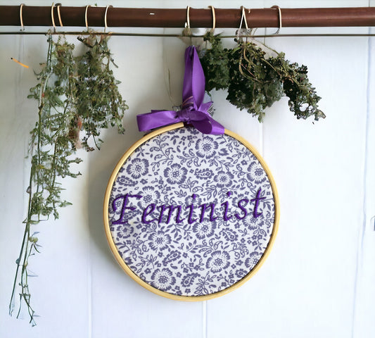 Feminist Embroidered Wall Art on Cotton Fabric