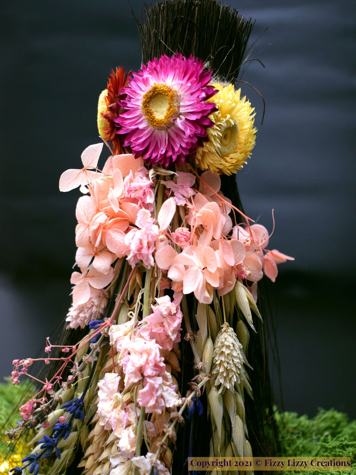 Floral Besom Broom with Dried Flowers