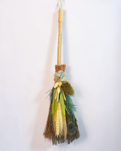 Besom Broom with Green Aventurine and Dried Flowers