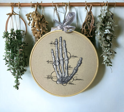 Hand Skeletal Anatomy Embroidered Wall Art