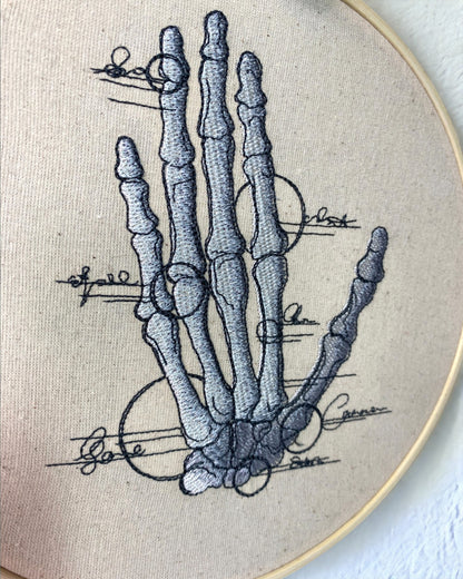 Hand Skeletal Anatomy Embroidered Wall Art