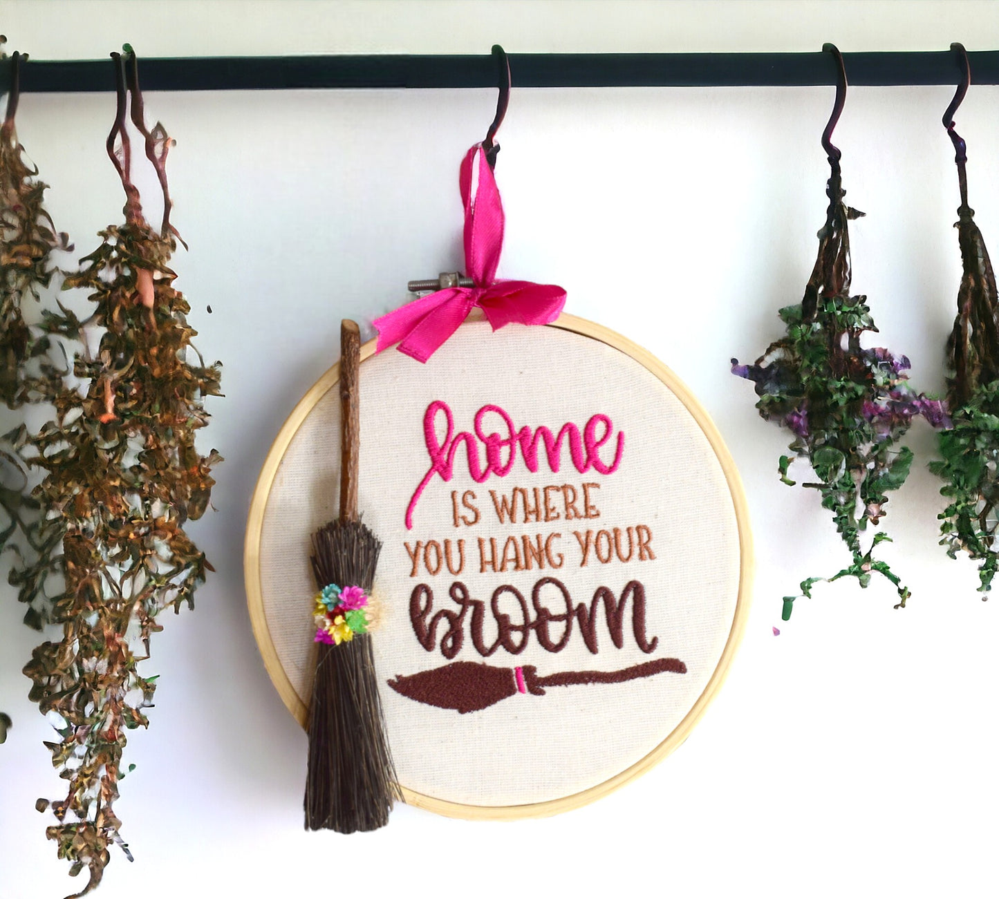 Home is where you hang your broom Embroidered Wall Art