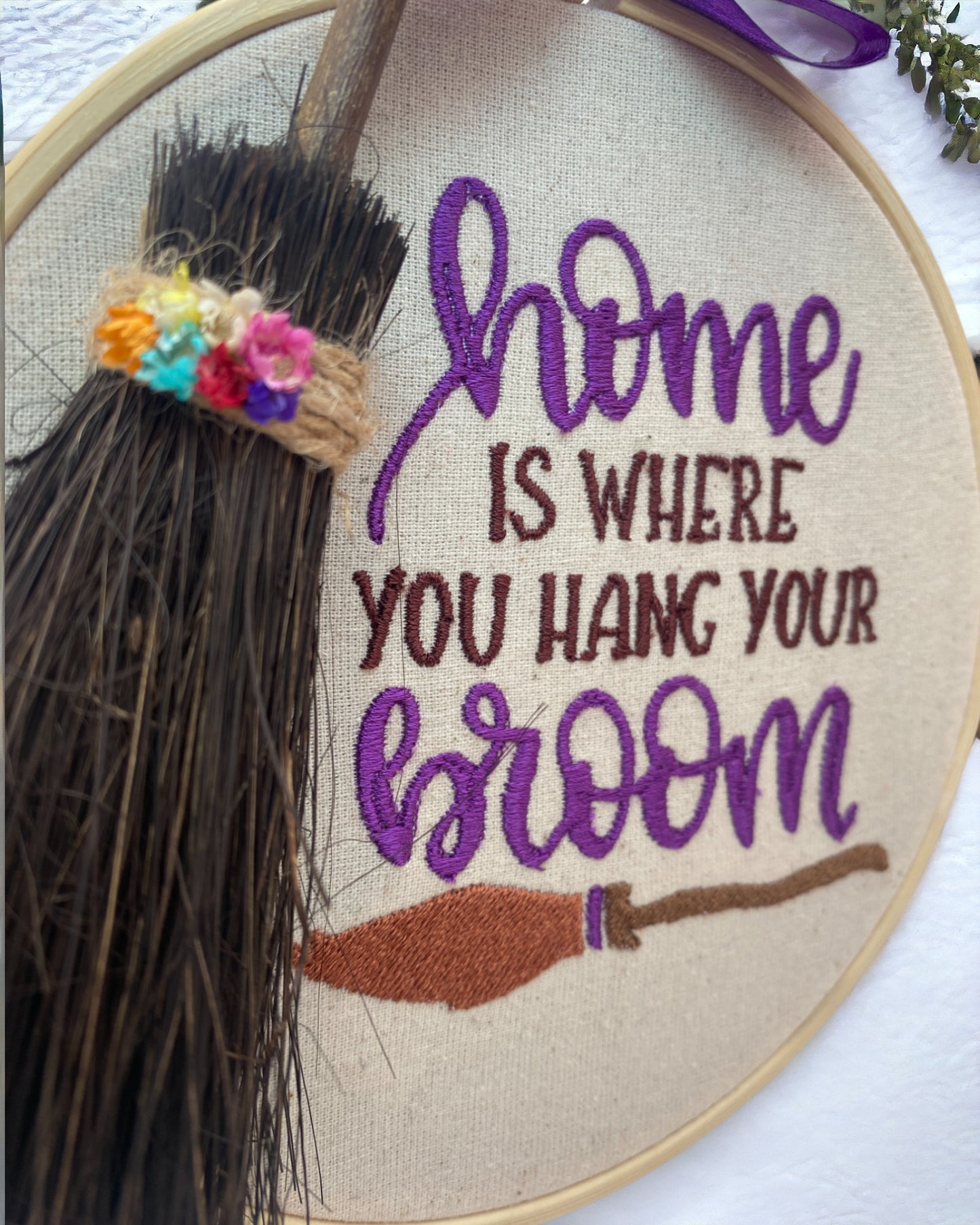 Home is where you hang your broom Embroidered Wall Art