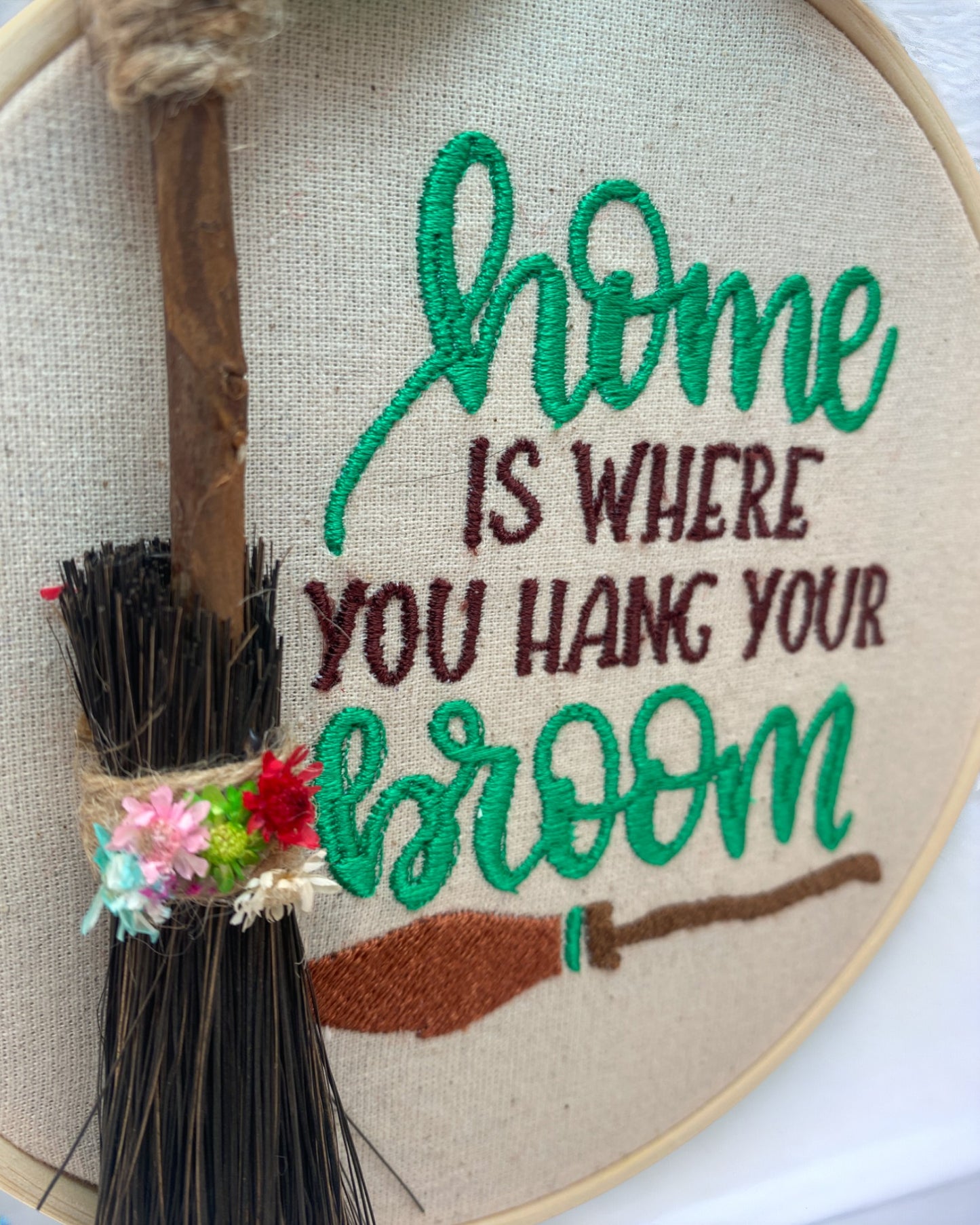 Home is where you hang your broom Embroidered Wall Art