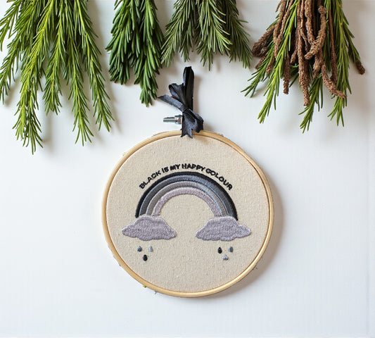 Black is my Happy Colour Rainbow Embroidered Wall Art