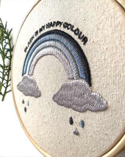 Black is my Happy Colour Rainbow Embroidered Wall Art