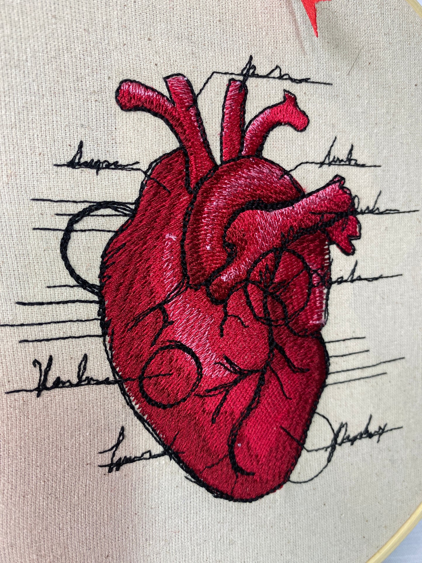 Heart Anatomy Embroidered Wall Art