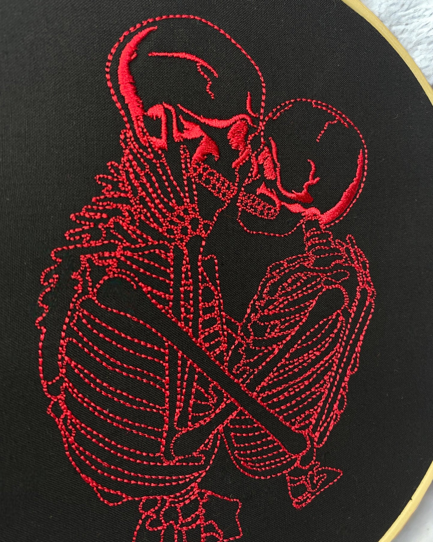 Kissing Skeletons Embroidered Wall Art