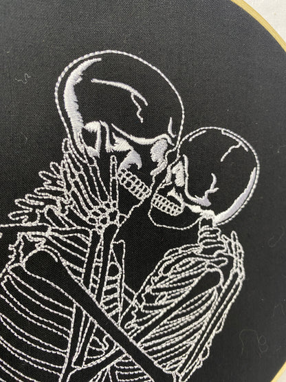 Kissing Skeletons Embroidered Wall Art