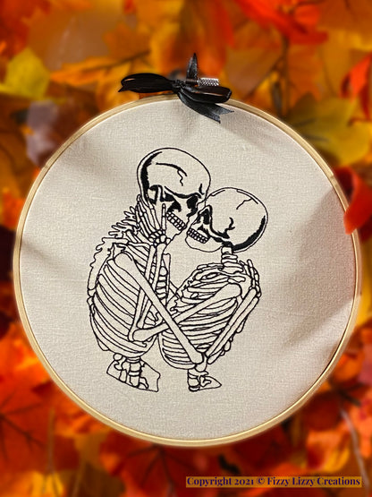 Kissing Skeletons Embroidered Wall Art