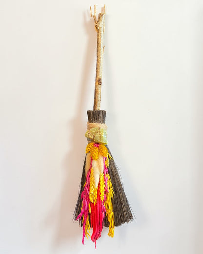 Besom Broom with Lemon Quartz and Dried Flowers
