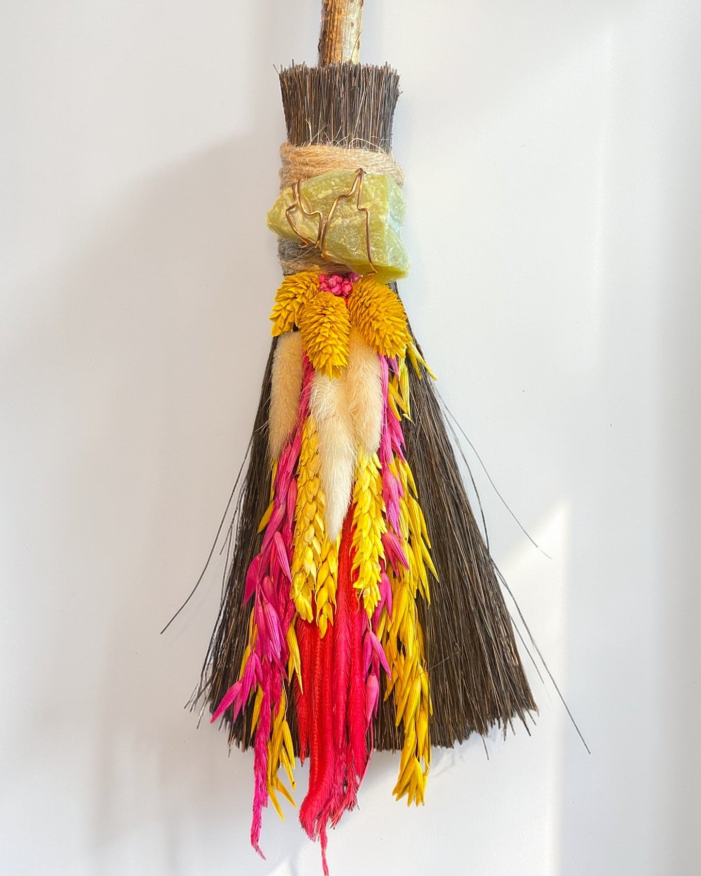 Besom Broom with Lemon Quartz and Dried Flowers