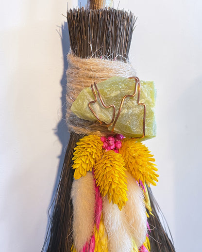 Besom Broom with Lemon Quartz and Dried Flowers