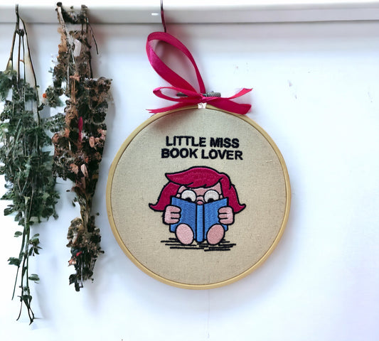 Little Miss Book Lover Embroidered Wall Art